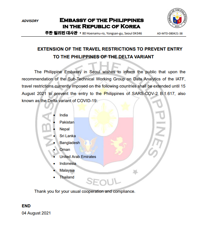 08042021 extension of travel restrictions due to Delta variant