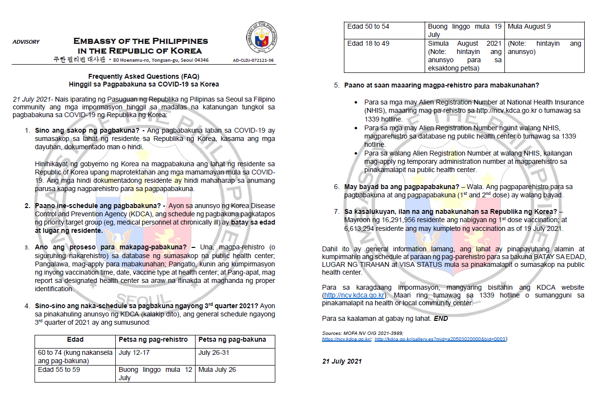 AdvNo36 FAQs on Hingil sa Pagbabakuna sa Korea