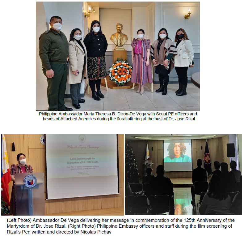 PR MTD 27 2021 Sentro Rizal Korea Commemorates the 125th Anniversary of Rizal Martyrdom
