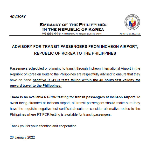 AdvNo10 Transit passengers from Incheon ROK to PH