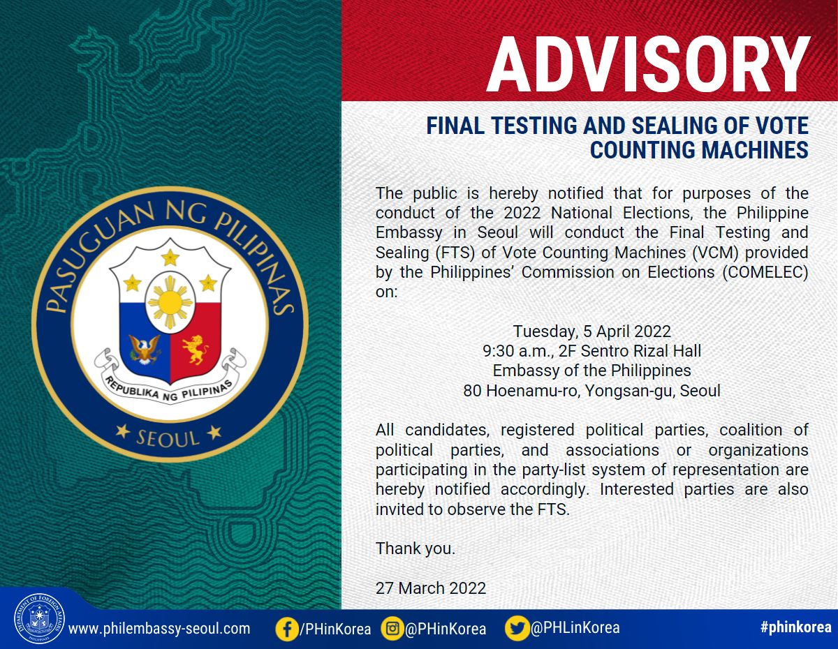 Advisory COMELEC Sealing