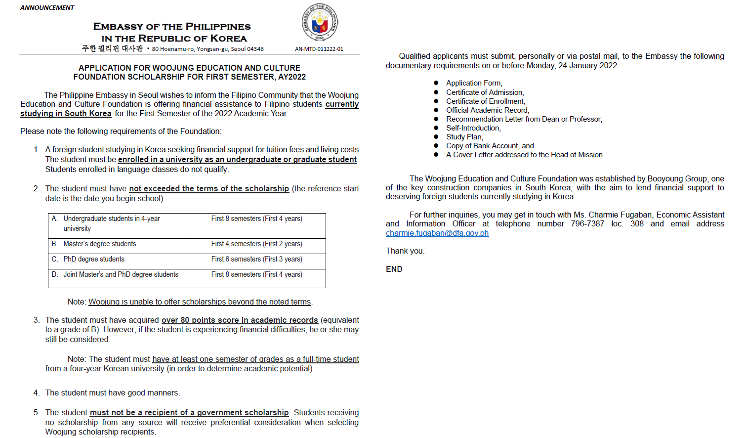 AN MTD 011221 Application for Woojung ECF Scholarship