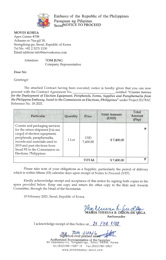 NTP moves korea election reverse logistics