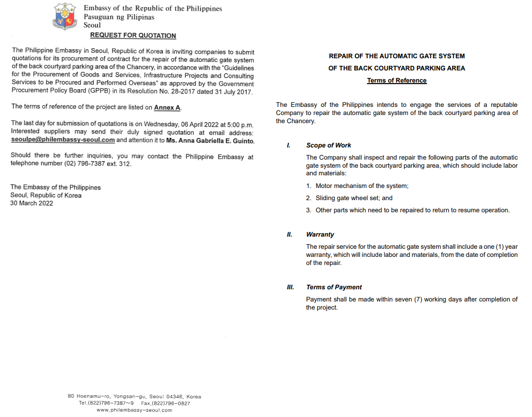 RFQ Repair of Automatic Gate