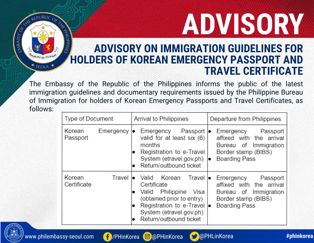 AD MTD 100523 27 Immigration Guidelines for Holders of Korean Emergency Passports
