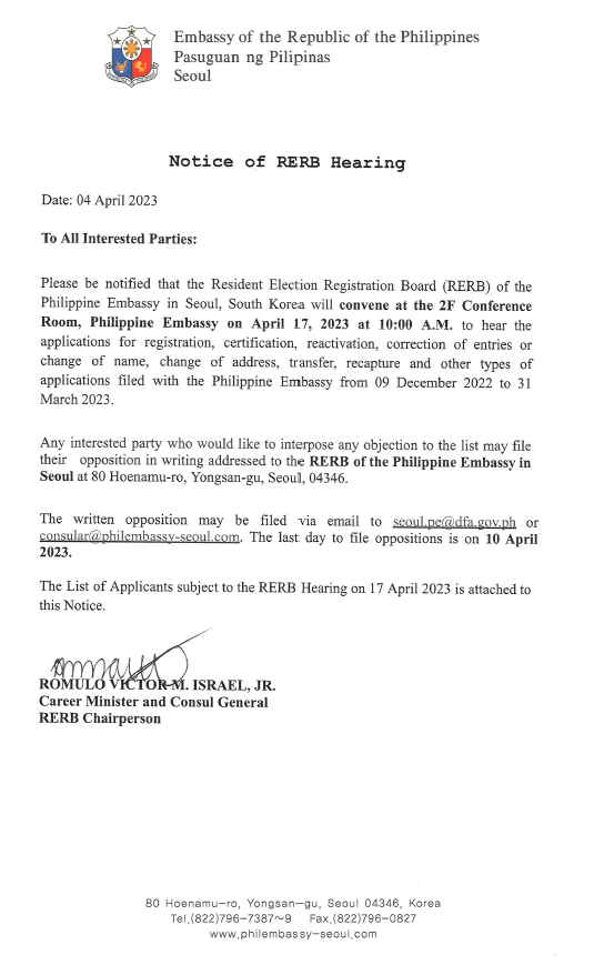 Notice of Hearing RERB