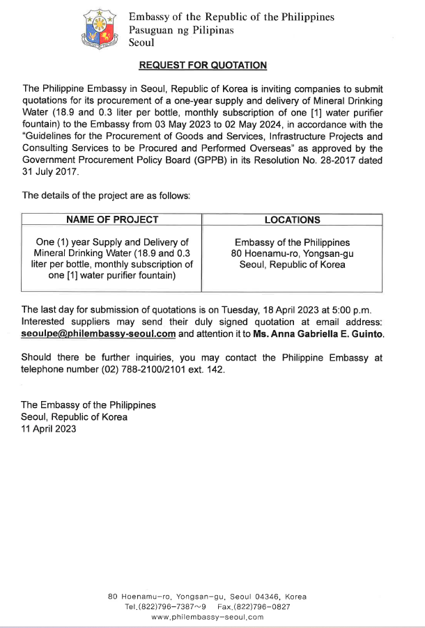 RFQ Drinking Water 11April23