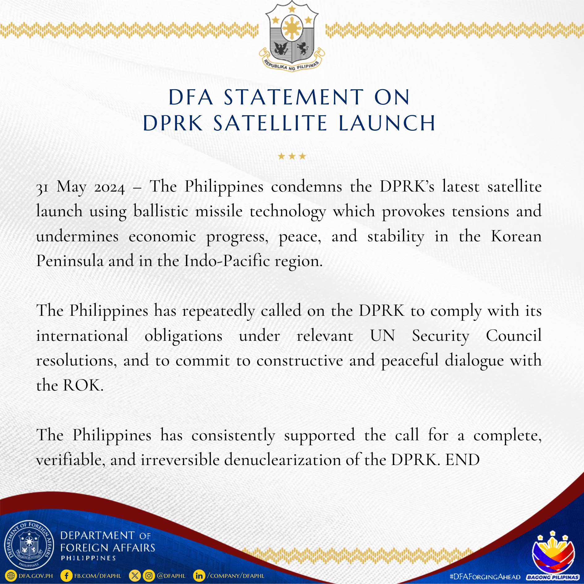 DFA Statement 31May