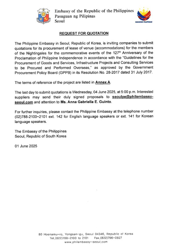 RFQ and TOR Hotel for Nightingales
