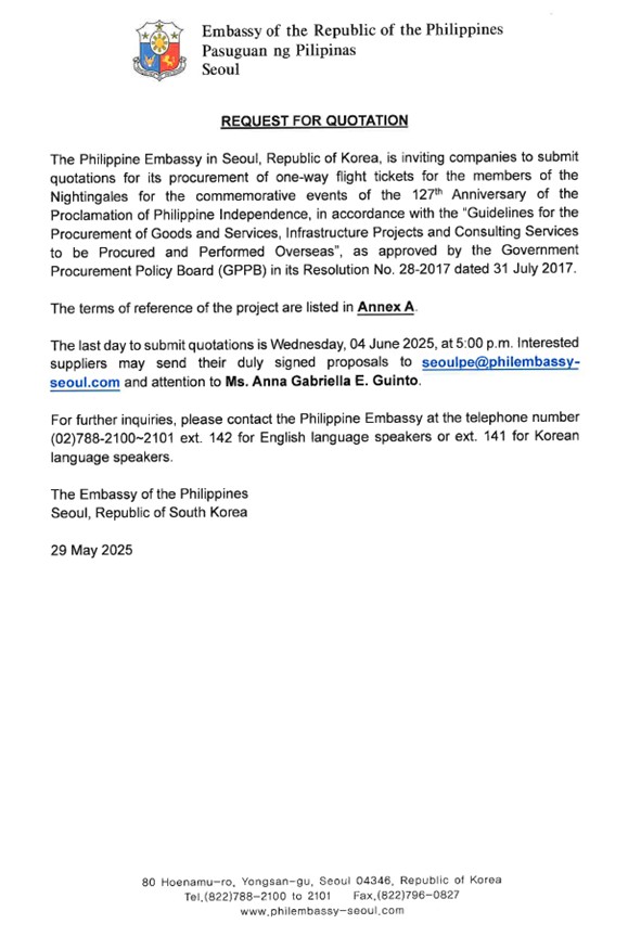 RFQ and TOR Nightingale Flight Tickets 29May