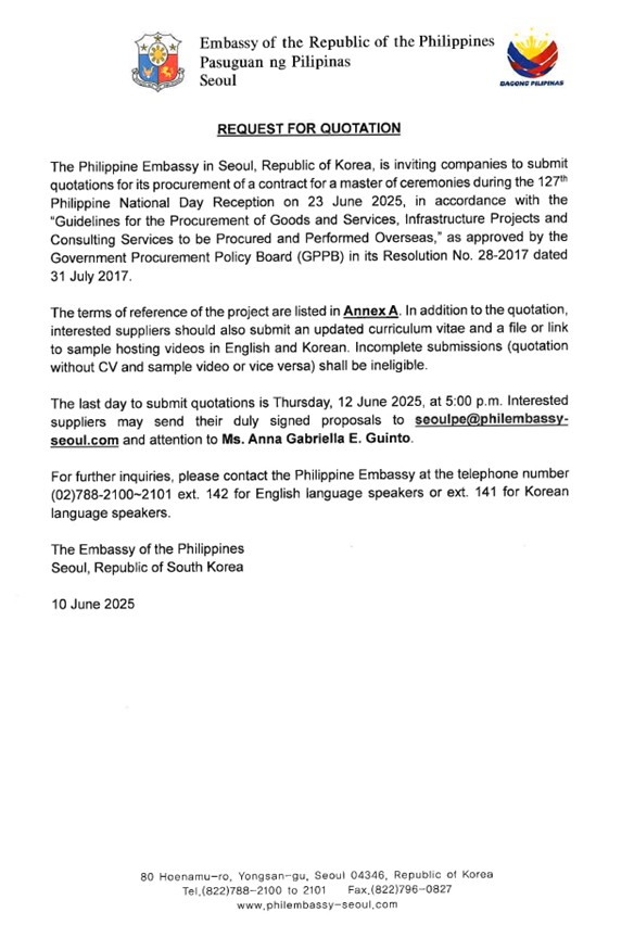 RFQ and TOR for Host for natl day
