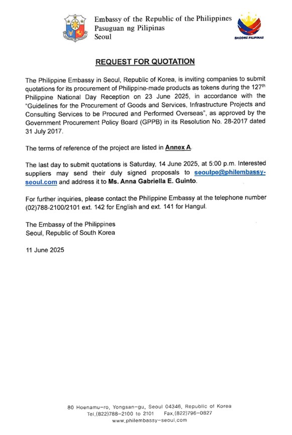 RFQ and TOR for PH Products Natl Day