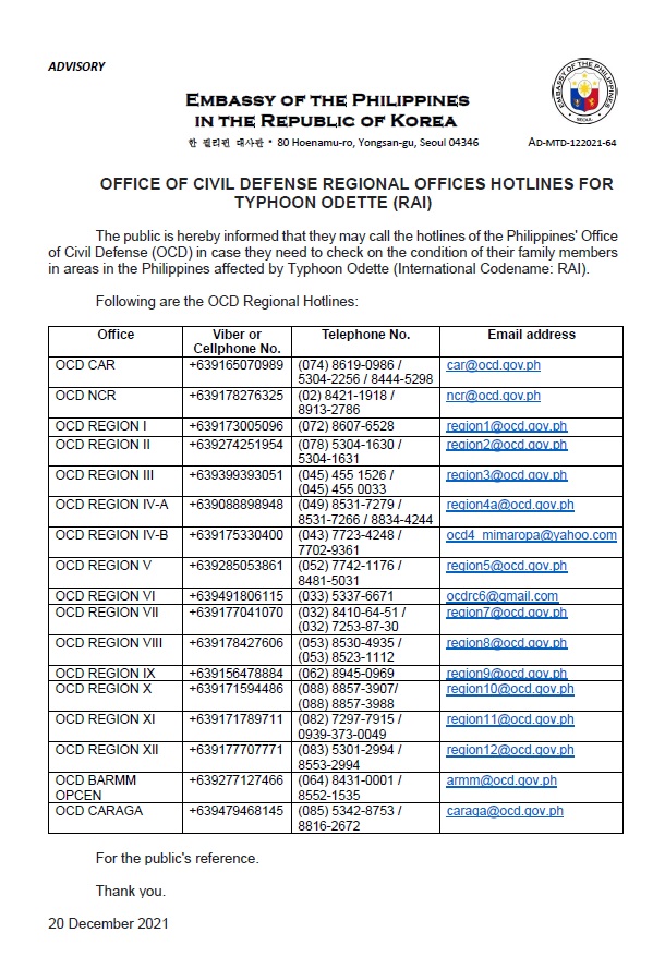 AdvNo64 Typhoon Odette Hotlines FB