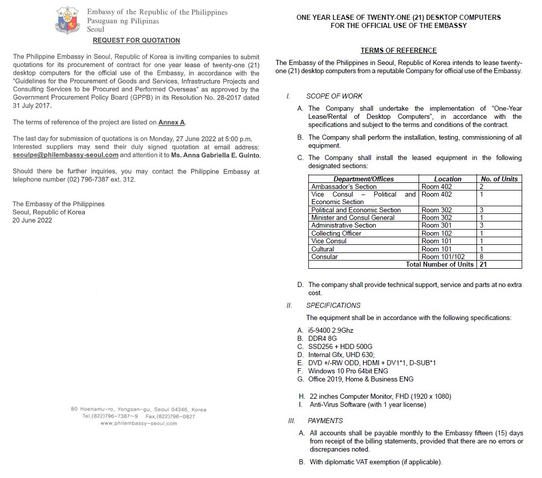 RFQ 21 units computer