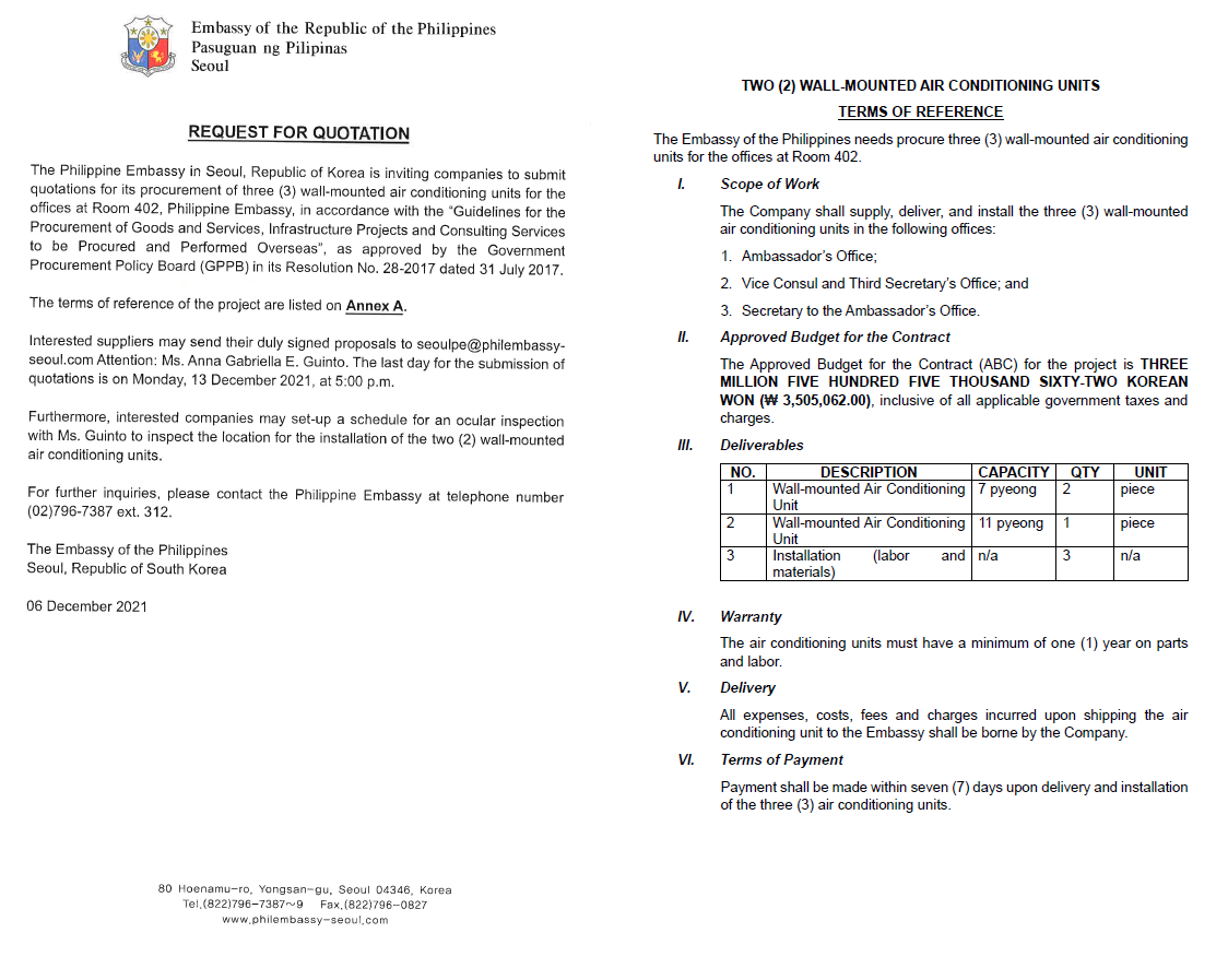 RFQ Aircon for Room 402